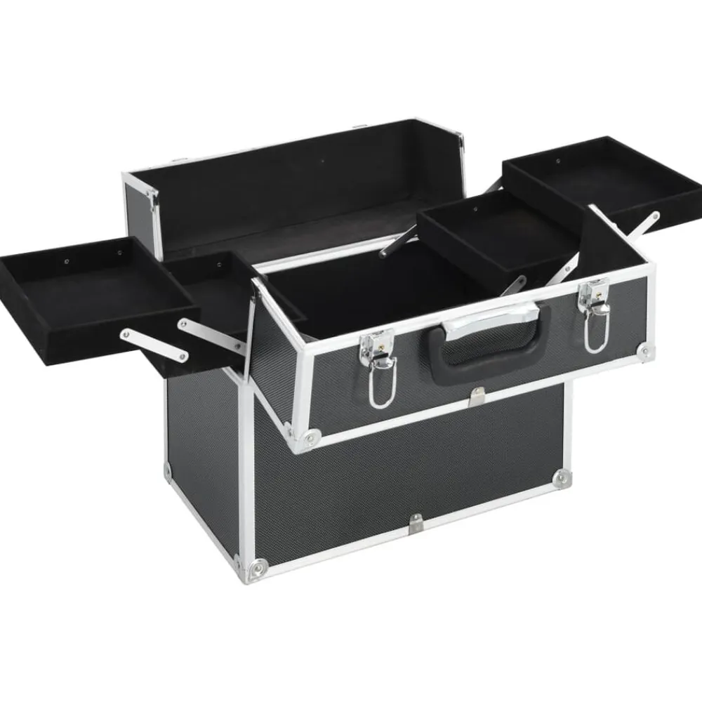 vidaXL Estuche de maquillaje aluminio 38x23x34 cm Negro Sale