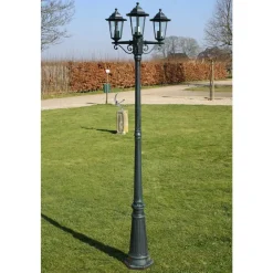 vidaXL Iluminación-Farola de jardín 3 brazos aluminio /negro 215 cm
