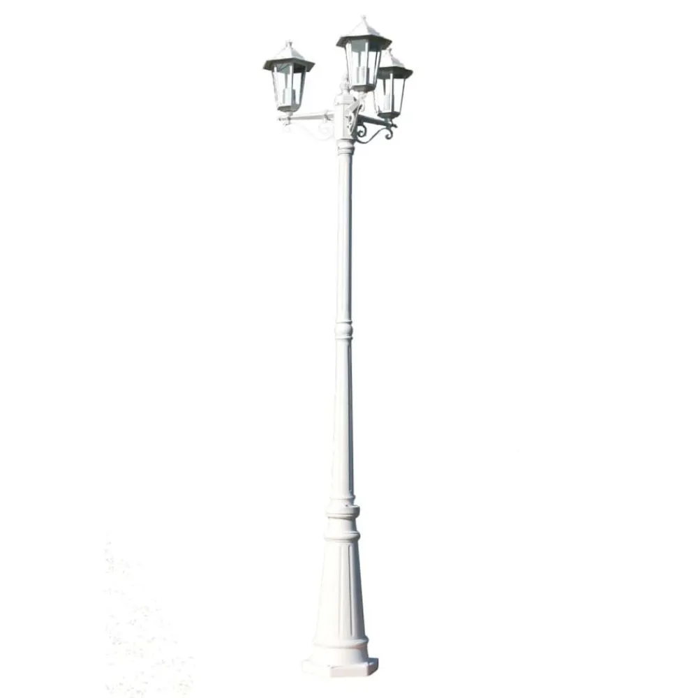 vidaXL Farola de jardín 3 brazos aluminio 215 cm Blanco Sale