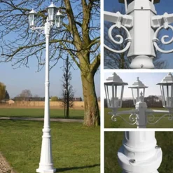 vidaXL Farola de jardín 3 brazos aluminio 215 cm Blanco Sale
