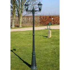 vidaXL Iluminación-Farola de jardín 2 brazos 215 cm verde oscuro/negro aluminio