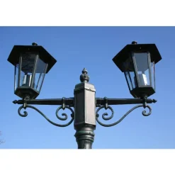 vidaXL Iluminación-Farola de jardín 2 brazos 215 cm verde oscuro/negro aluminio