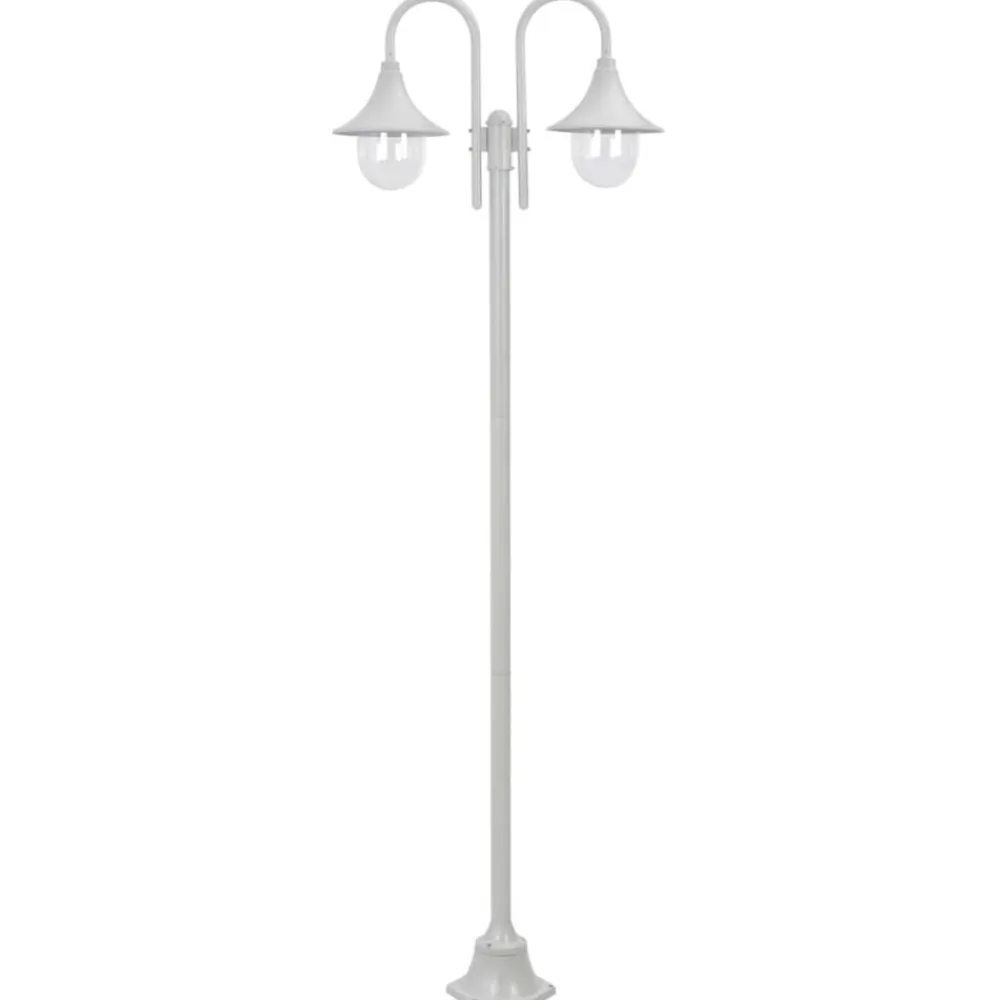 vidaXL Iluminación-Farola de jardín con 2 luces aluminio blanca E27 220 cm