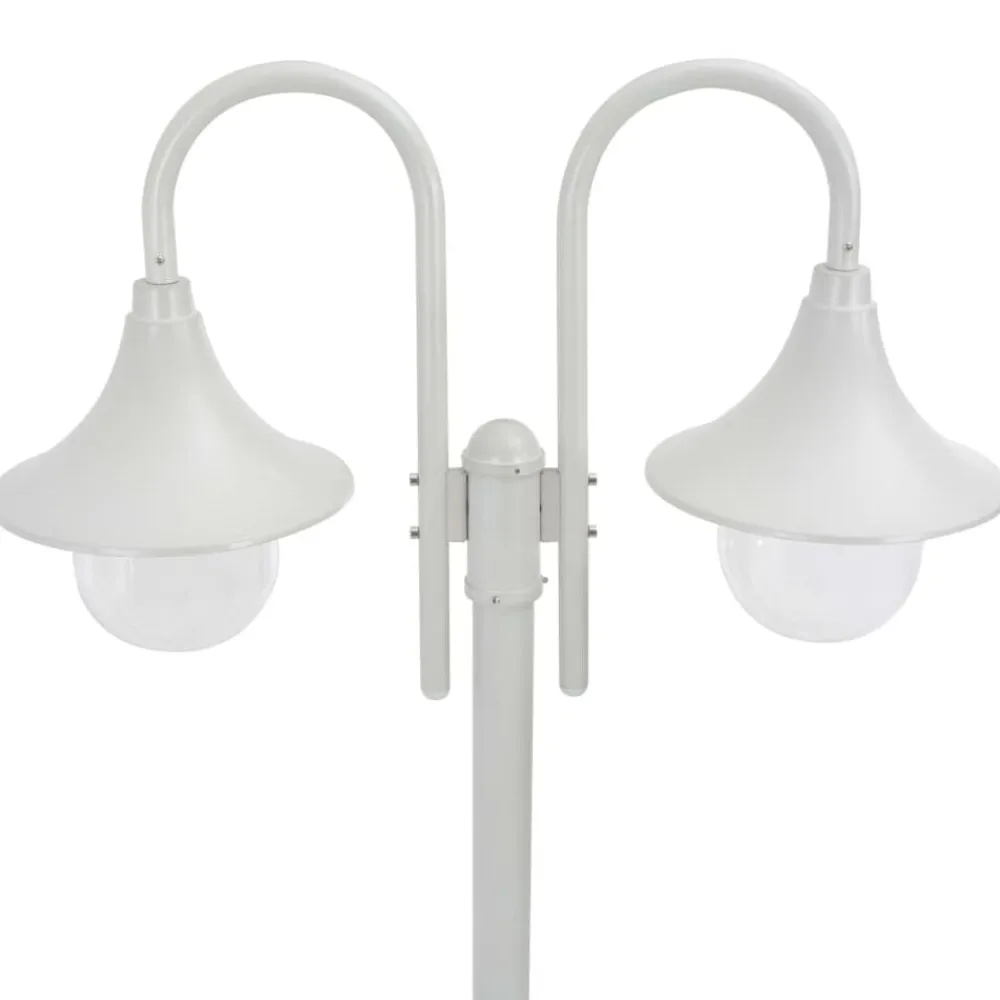 vidaXL Iluminación-Farola de jardín con 2 luces aluminio blanca E27 220 cm