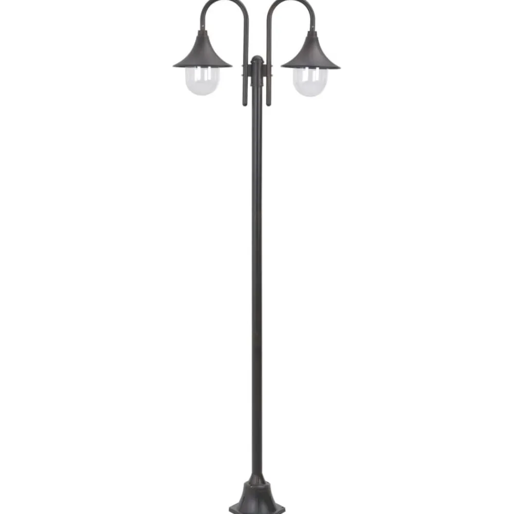 vidaXL Iluminación-Farola de jardín con 2 luces aluminio color E27 220 cm
