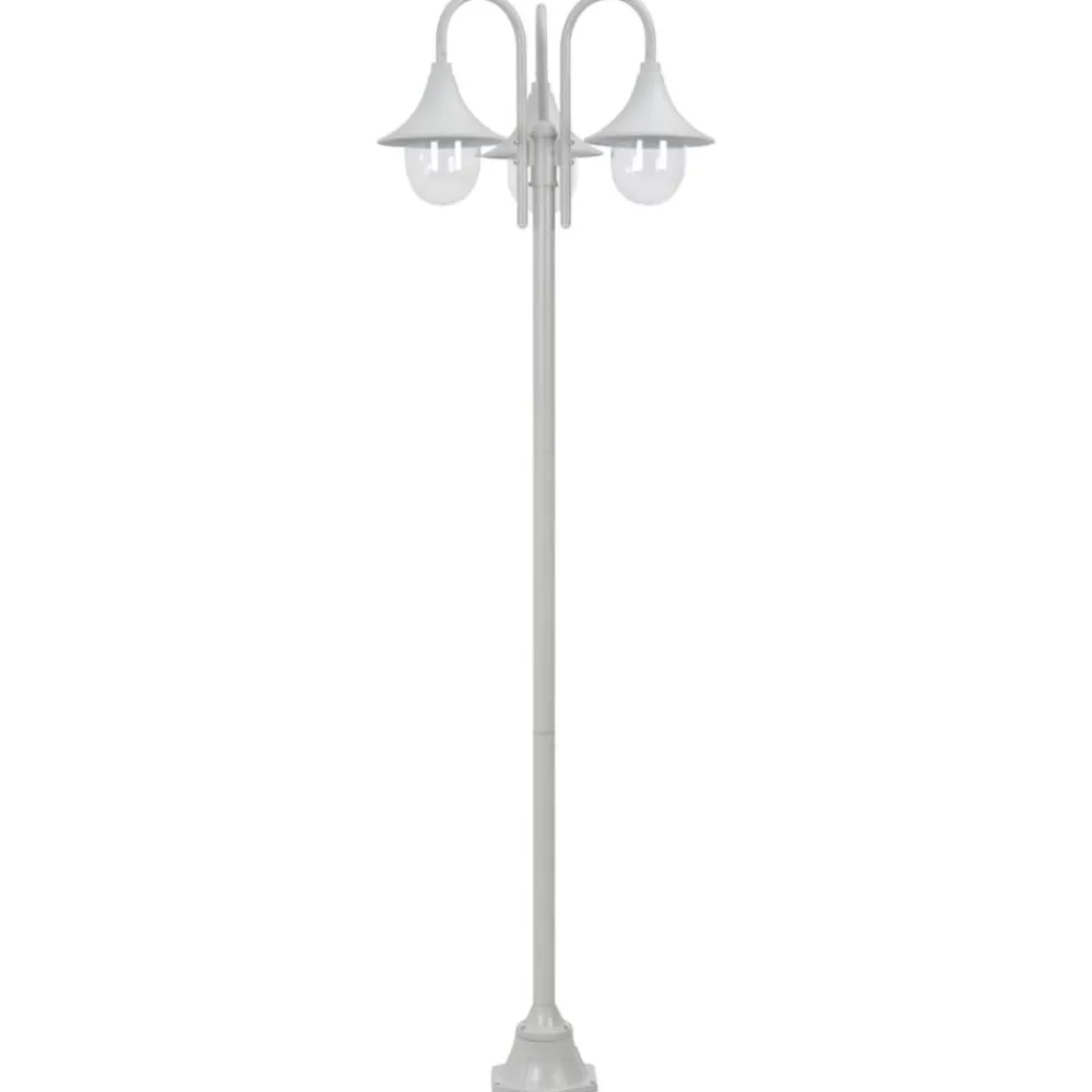 vidaXL Iluminación-Farolas de jardín con 3 luces aluminio blanca E27 220 cm