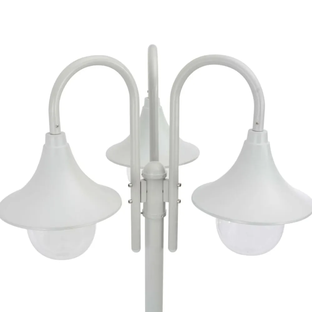 vidaXL Iluminación-Farolas de jardín con 3 luces aluminio blanca E27 220 cm