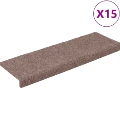 vidaXL Felpudos autoadhesivos para escaleras, 15 unidades, 65 x 21 x 4 cm, borde rectangular marrón claro Crema Clearance