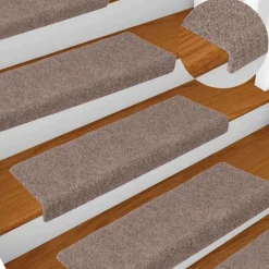 vidaXL Felpudos autoadhesivos para escaleras, 15 unidades, 65 x 21 x 4 cm, borde rectangular marrón claro Crema Clearance