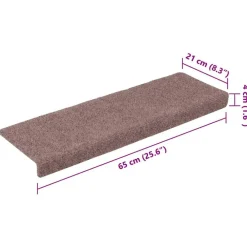 vidaXL Felpudos autoadhesivos para escaleras, 15 unidades, 65 x 21 x 4 cm, borde rectangular marrón claro Crema Clearance