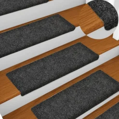 vidaXL Felpudos autoadhesivos para escaleras, 15 unidades, 65 x 21 x 4 cm, borde rectangular, Gris oscuro Outlet