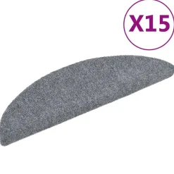 vidaXL Felpudos autoadhesivos para escaleras, 15 unidades, 56 x 17 x 3 cm, , semicirculares Gris claro New