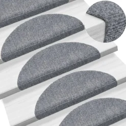vidaXL Felpudos autoadhesivos para escaleras, 15 unidades, 56 x 17 x 3 cm, , semicirculares Gris claro New