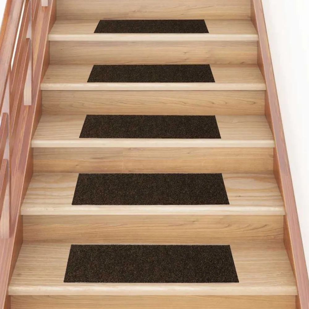 vidaXL Productos Del Hogar-Felpudos autoadhesivos para escaleras, 15 unidades, 76 x 20 cm, marrón, rectangulares