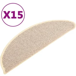 vidaXL Productos Del Hogar-Felpudos para escaleras (15 unidades, 56 x 17 x 3 cm), color blanco y marrón, semicirculares
