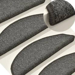 vidaXL Felpudos para escaleras (15 unidades, 56 x 17 x 3 cm, gris oscuro, semicirculares) Gris y negro