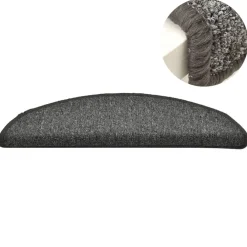vidaXL Felpudos para escaleras (15 unidades, 56 x 17 x 3 cm, gris oscuro, semicirculares) Gris y negro