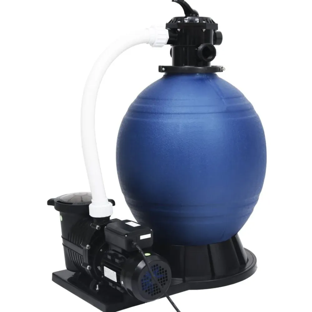 vidaXL Piscina Y Spa-Filtro de arena válvula de 7 vías y bomba de 1000 W azul y negro