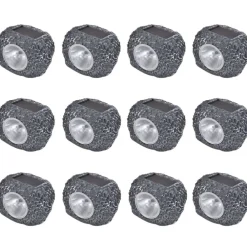 vidaXL Foco LED solar de exterior con forma de piedra 12 uds Discount
