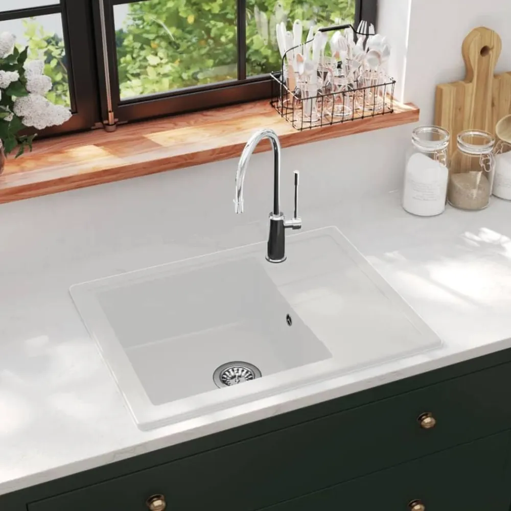 vidaXL Fontanería-Fregadero de cocina con rebosadero ovalado granito