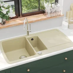 vidaXL Fontanería-Fregadero de cocina de granito con dos senos