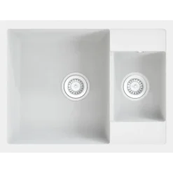 vidaXL Fregadero de cocina doble seno con rebosadero granito Blanco New