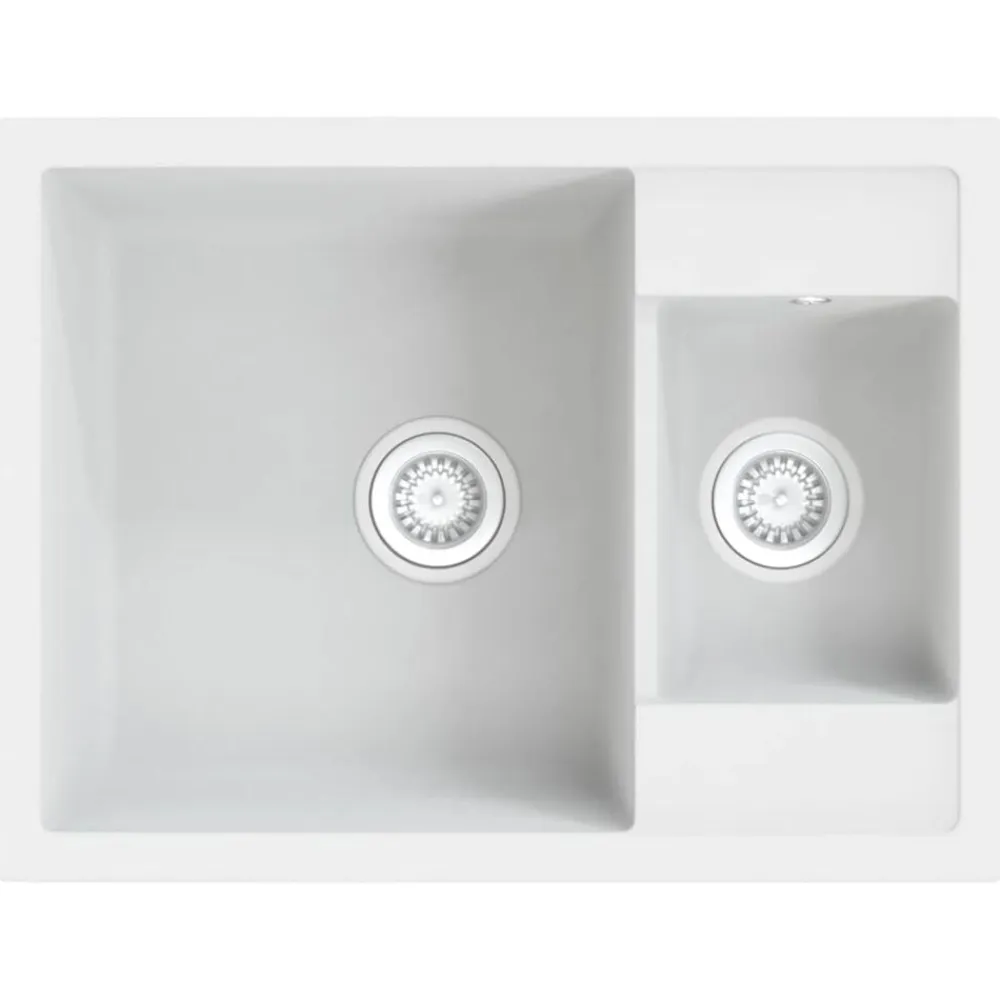 vidaXL Fregadero de cocina doble seno con rebosadero granito Blanco New