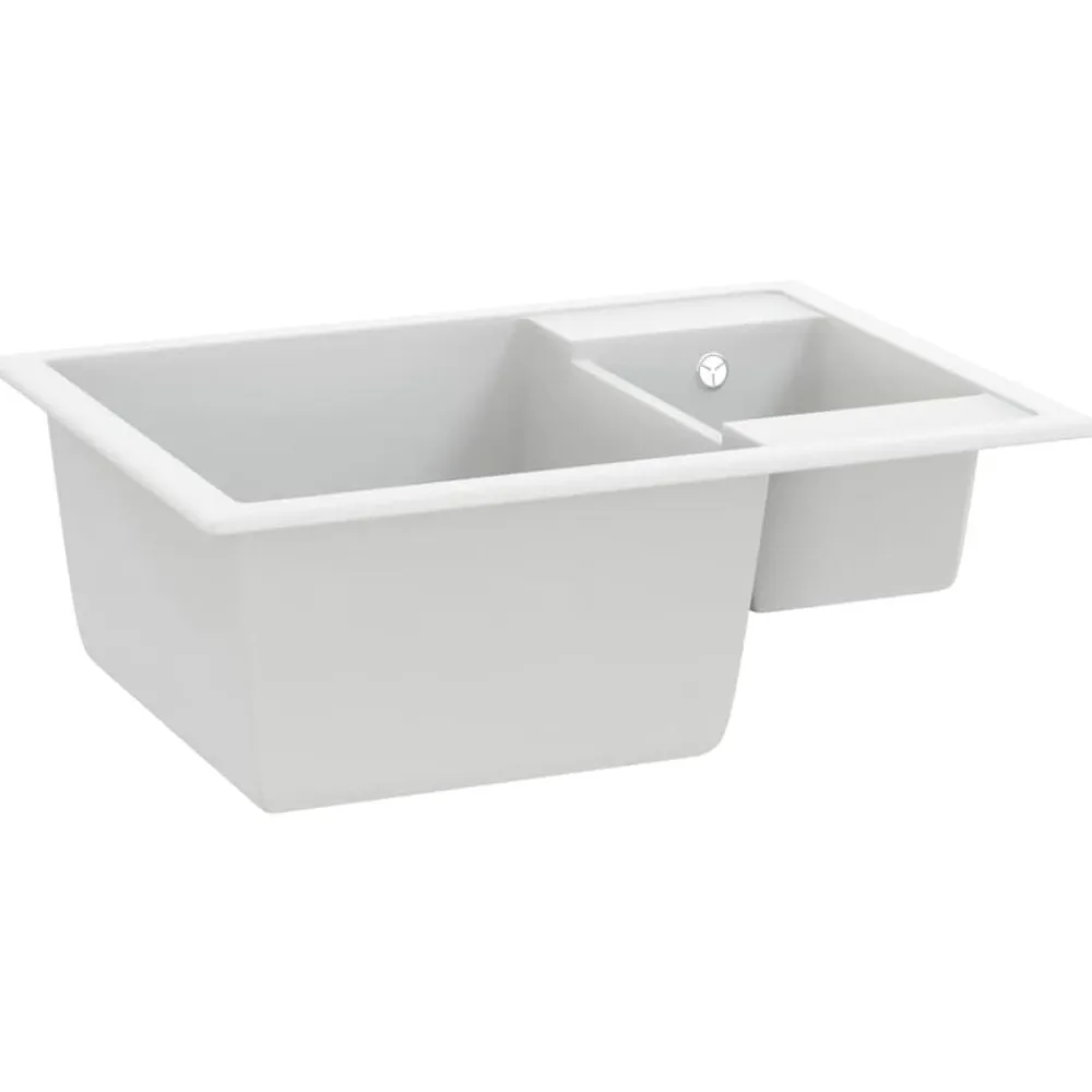 vidaXL Fregadero de cocina doble seno con rebosadero granito Blanco New