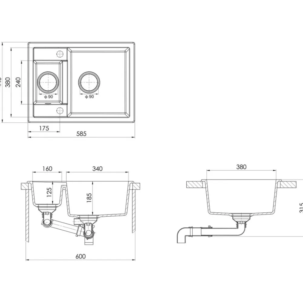vidaXL Fregadero de cocina doble seno con rebosadero granito Blanco New
