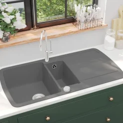 vidaXL Fregadero de cocina con dos senos de granito Gris Hot