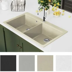 vidaXL Fontanería-Fregadero de cocina de granito con dos senos