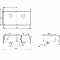 vidaXL Fontanería-Fregadero de cocina de granito con dos senos