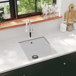vidaXL Fregadero de cocina con un seno granito Blanco