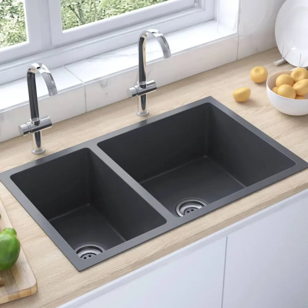 vidaXL Fregadero de cocina de acero inoxidable Negro Discount