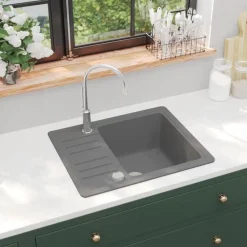 vidaXL Fregadero de cocina de granito con un seno Gris Sale