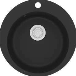 vidaXL Fregadero de cocina de granito con un seno redondo Negro Clearance