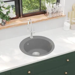 vidaXL Fontanería-Fregadero de cocina de granito con un seno redondo