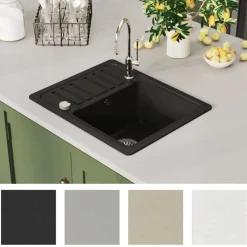 vidaXL Fregadero de cocina de granito con un seno Negro Best