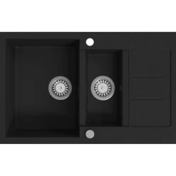 vidaXL Fregadero de cocina con 2 senos granito Negro Online