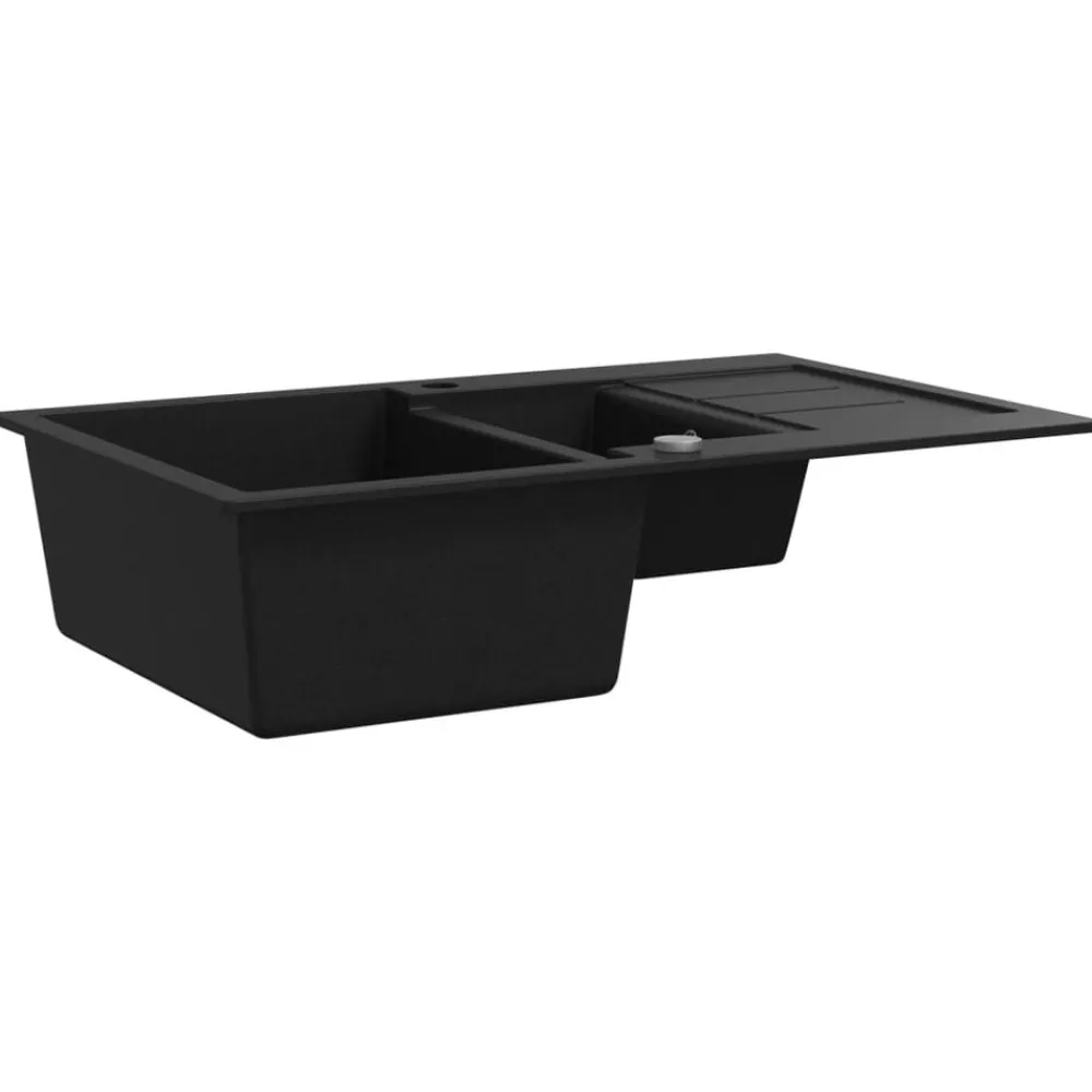 vidaXL Fregadero de cocina con 2 senos granito Negro Online