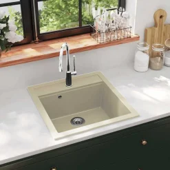 vidaXL Fontanería-Fregadero de cocina de granito con un seno