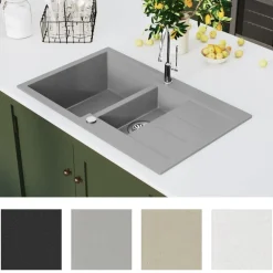 vidaXL Fregadero de cocina con dos senos granito Gris Discount