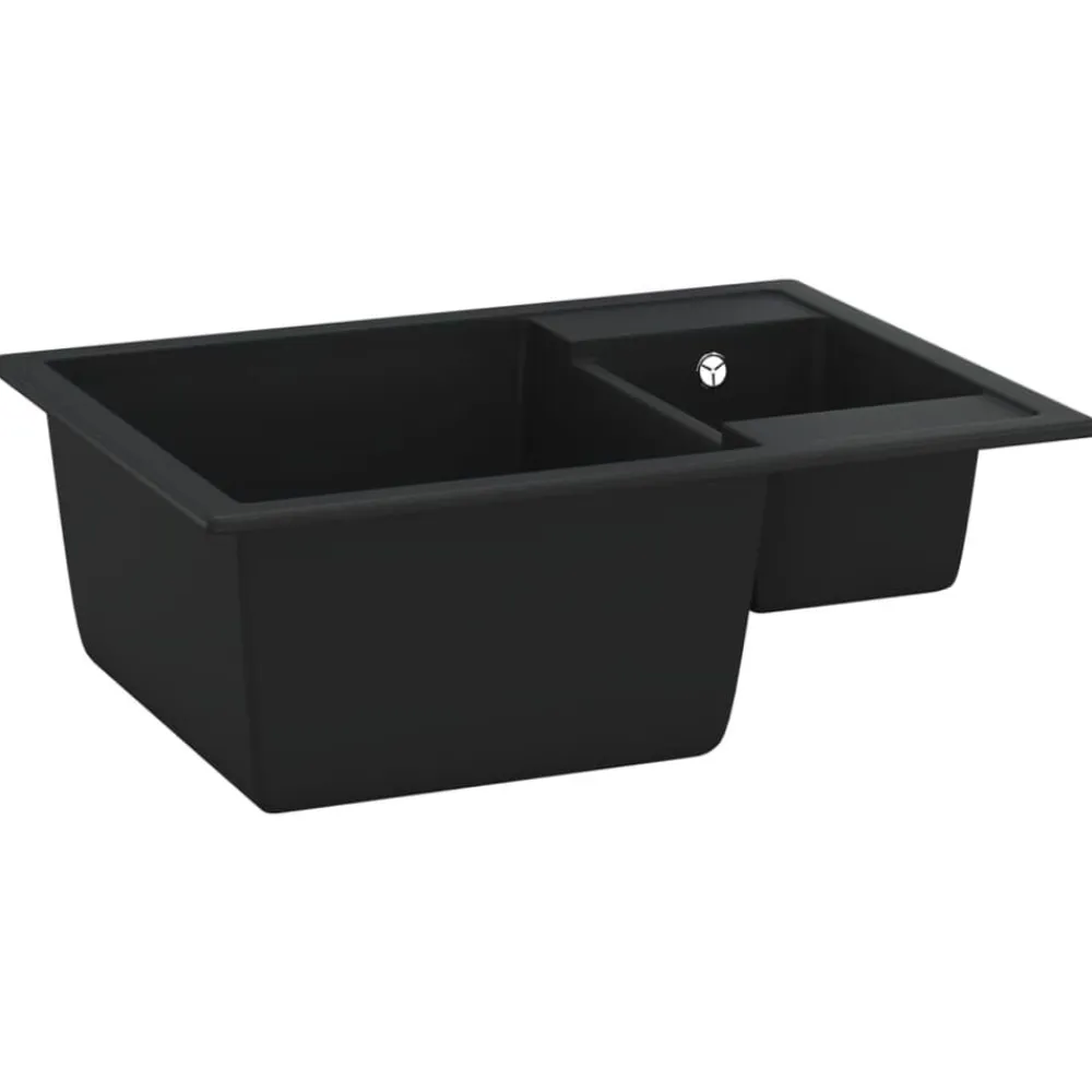 vidaXL Fontanería-Fregadero de cocina doble seno con rebosadero granito