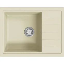 vidaXL Fregadero de cocina con rebosadero ovalado granito Beige New