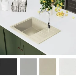 vidaXL Fregadero de cocina con rebosadero ovalado granito Beige New
