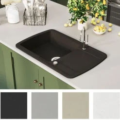 vidaXL Fregadero de cocina de un seno de granito Negro Discount