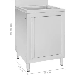 vidaXL Restauración-Fregadero de cocina profesional acero inoxidable 60x60x96 cm