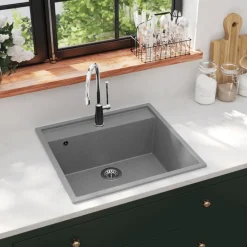 vidaXL Fontanería-Fregadero de cocina con rebosadero granito