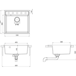 vidaXL Fontanería-Fregadero de cocina con rebosadero granito