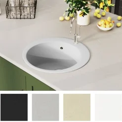vidaXL Fregadero de cocina de granito con un seno redondo Blanco Clearance